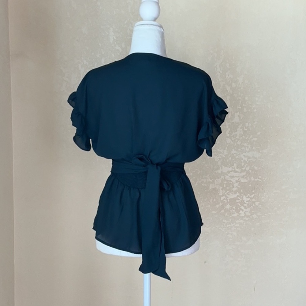Max Studio Navy Ruffled V-Neck Blouse - Picture 6 of 9